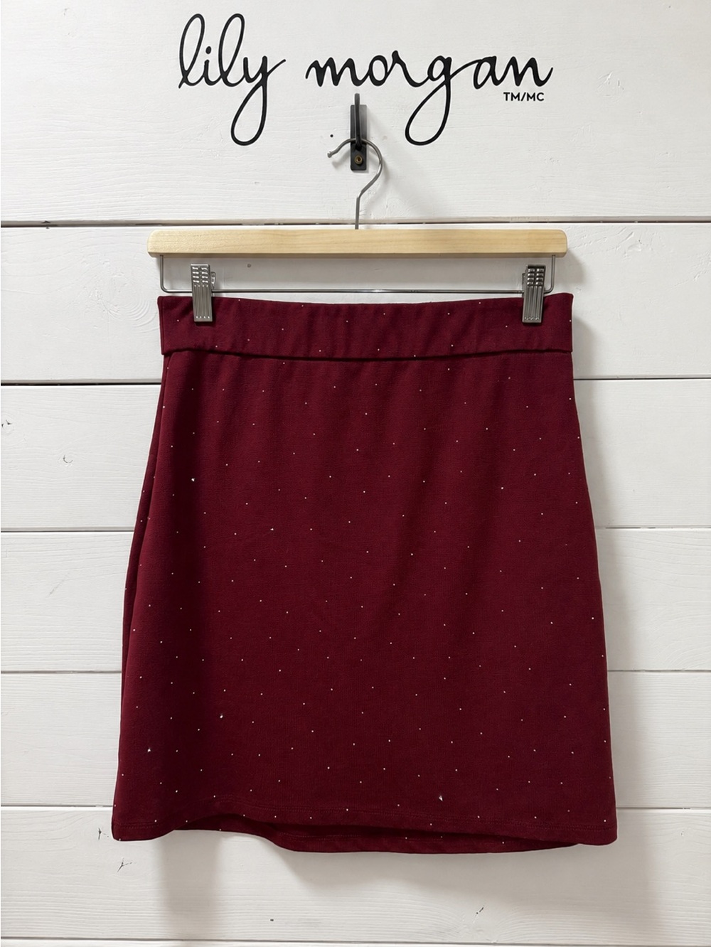 Lily Morgan Rhinestone Mini Skirt – Burgundy – Size Medium